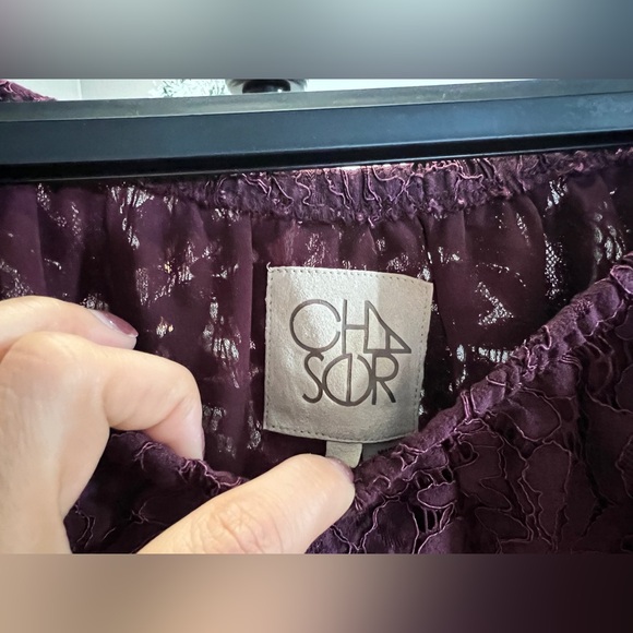 Chaser Fig Lace Off Shoulder Top CW6960 Plum Bell Sleeve Romantic Blouse Small - Picture 5 of 11